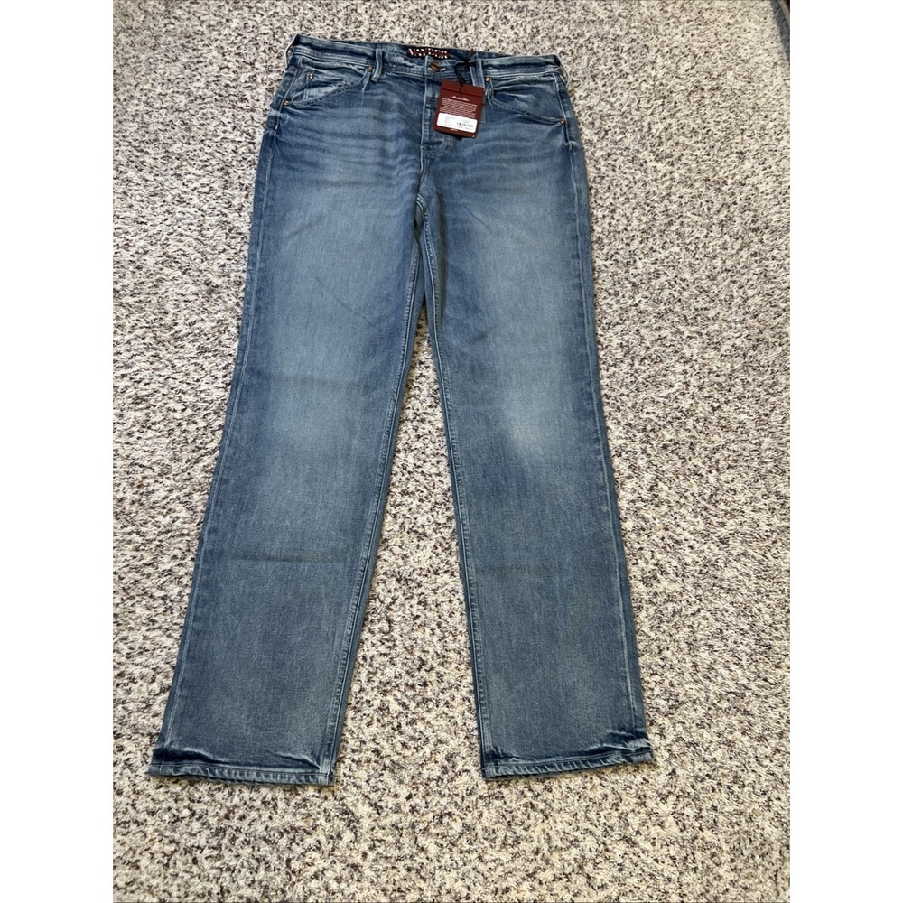 VAYDER Jeans Mens New Sz 34 Blue Light Wash Straight Leg Luxury Denim $435‎